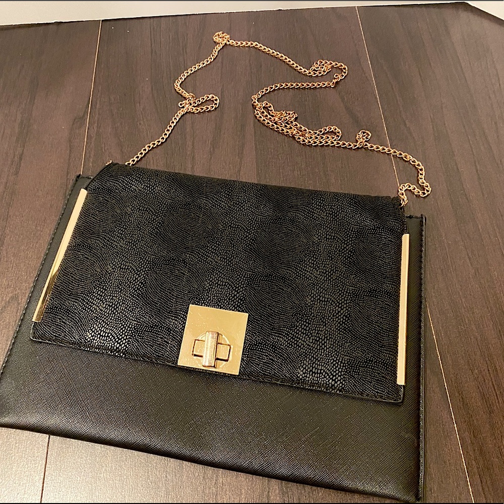 New Look Black Crossbody Bag With Gold Accents